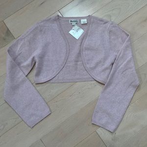 Best & Co girls pink silver knit cashmere wrap cropped cardigan